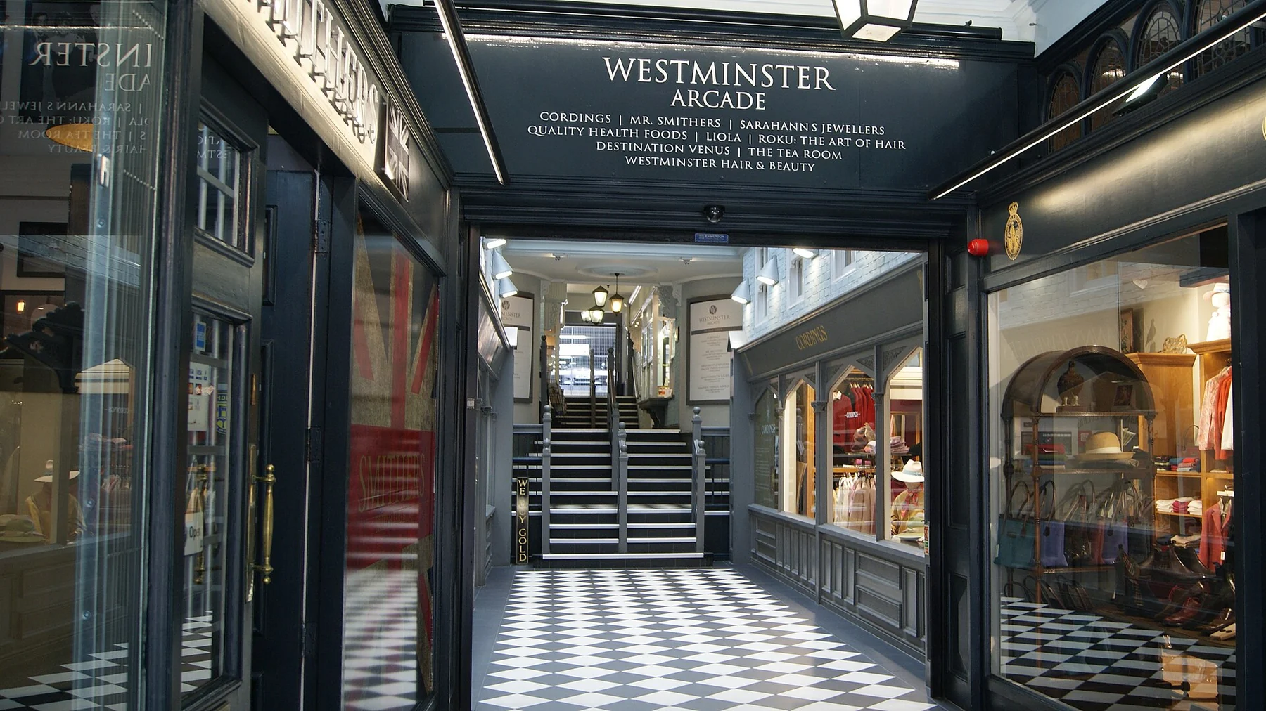 The tiled interior of Westminster Arcade in Harrogate